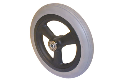 Softroller X-treme leicht, Leichtgewicht, geringer Fahrwiderstand, 8x1 ¼ (Ø200x30mm) graue Reifen L Schwarze Felge, 3 Hohlspeichen, Nabenlänge 45mm, Kugellager (2x), für Achse 8mm,