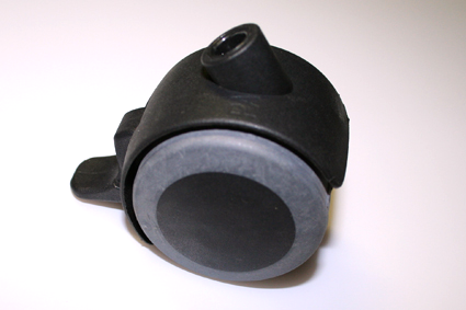 Doppelrolle Ø50mm, mit Kappe schwarz mit grauen Gummireifen, Bolzennloch 8mm, für Stechstift, Festst Doppelrolle mit weicher Lauffläche geeignet für u.a. Parkett, Laminat, Fliesenboden