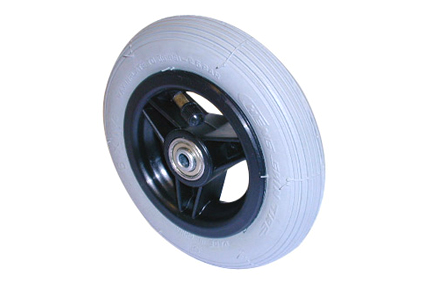 Rad mit Luftbereifung grau, 6 x 1¼ (Ø150x30), Linienprofil, Felge Kunststoff schwarz, 3 Speichen ohne Bremse, Nabenlänge 36 mm, Kugellager (2x), nicht vertieft, für Achse 8 mm