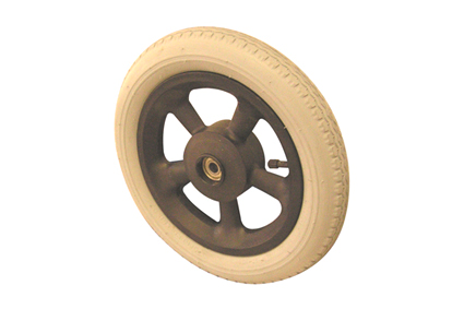 Rad mit Luftbereifung grau, 12½ x 2¼ (Ø310x50), feines Blockprofil, Felge Kunststoff schwarz, 5 Hohl Bremstrommel 70 mm ohne Bremse, Kugellager (2x), für Achse 12 mm