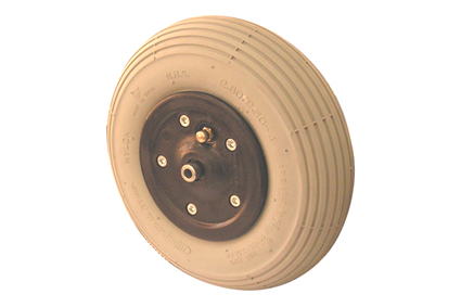 Rad mit Luftbereifung grau, 2.80/2.50 - 4 (Ø230x65), Linienprofil, Felge Kunststoff schwarz, 2-Teili ohne Bremse, Nabenlänge 98 mm, Kugellager (2x), nicht vertieft, für Achse 8 mm
