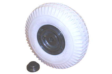 Rad mit Luftbereifung grau, 3.00 - 4 (Ø260x85), Blockprofil, Felge Kunststoff schwarz, 2-Teilig ohne Bremse, Nabenlänge 66 mm, Keilnut 6 x 4 mm, vertieft, für Achse 19 mm
