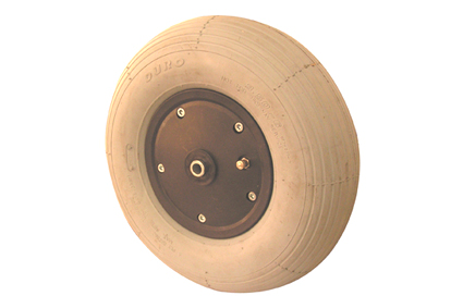 Rad mit Luftbereifung grau, 3.50 - 6 (Ø330x90), Linienprofil, Felge Kunststoff schwarz, 2-Teilig ohne Bremse, Nabenlänge 104 mm, Kugellager (2x), nicht vertieft, für Achse 12 mm